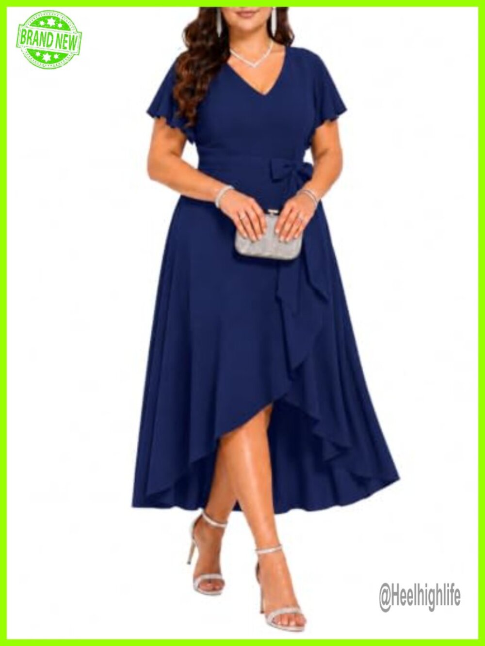Plus Size Formal Maxi Dress Ruffled High Low V Neck Wedding Guest